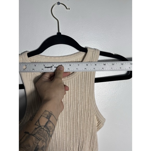 Faherty Women's Ribbed Tank Top Medium Cream Cotton Blend Sleeveless Scoop Neck - Picture 6 of 8